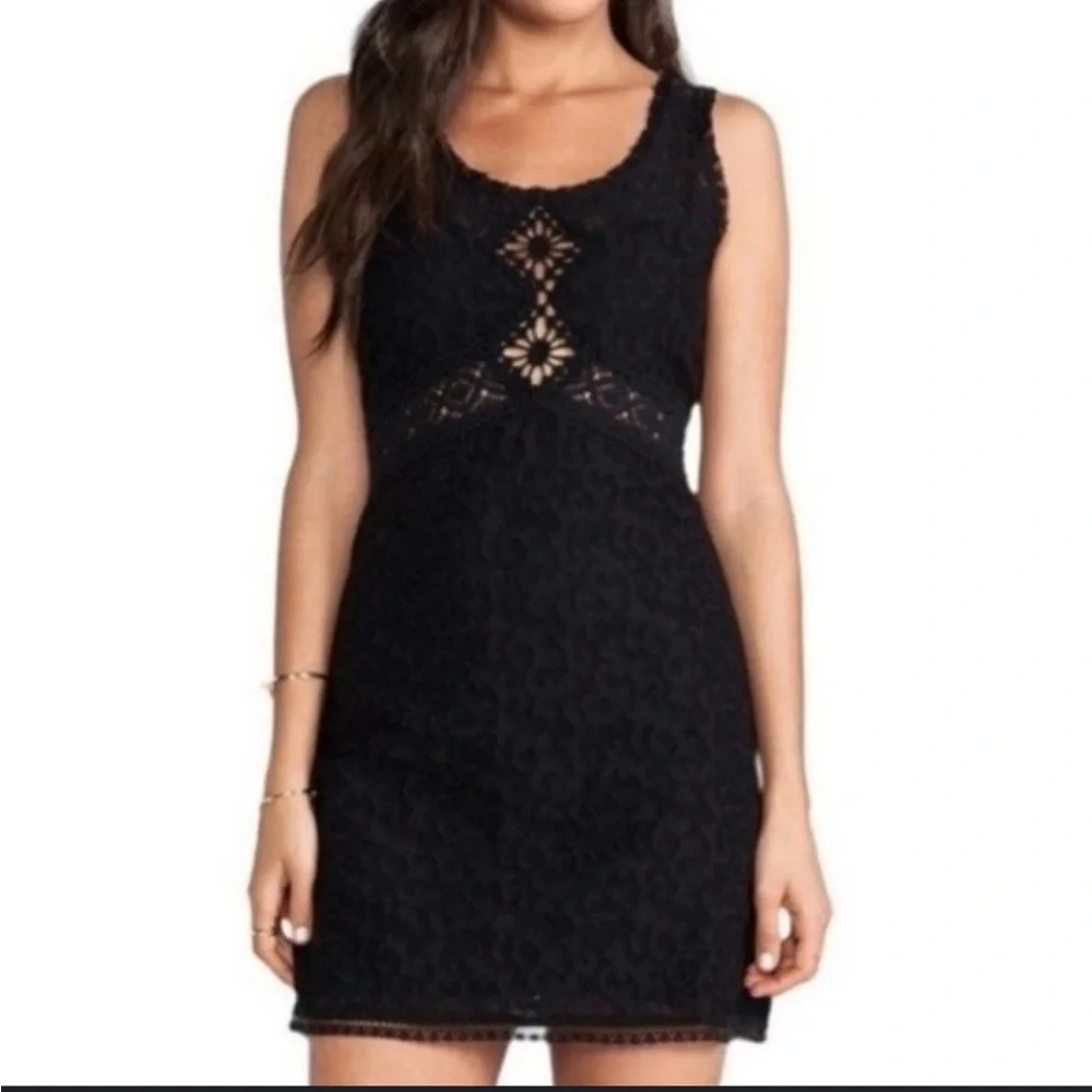 Free People Black Daisy Chain Lace Crochet Bodycon‎ Mini Hippie Dress Siz…